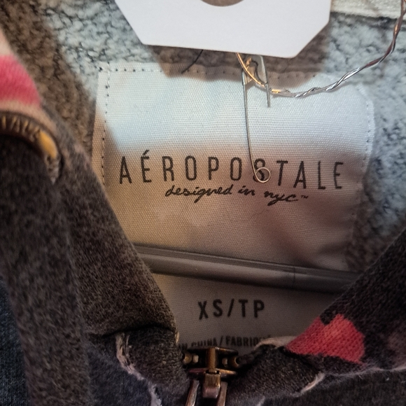 Aeropostle XS zip up hoodie grey with floral arms and hood - Picture 4 of 9